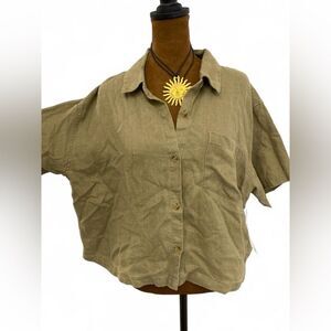 Athleta Linen Natural Fibers Boxy Retreat Linen Short Sleeve Button Up Shirt Top